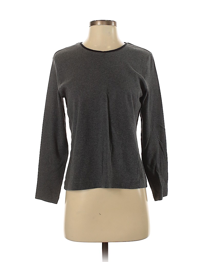 Talbots 100% Cotton Solid Gray Long Sleeve T-Shirt Size M (Petite) - 83 ...