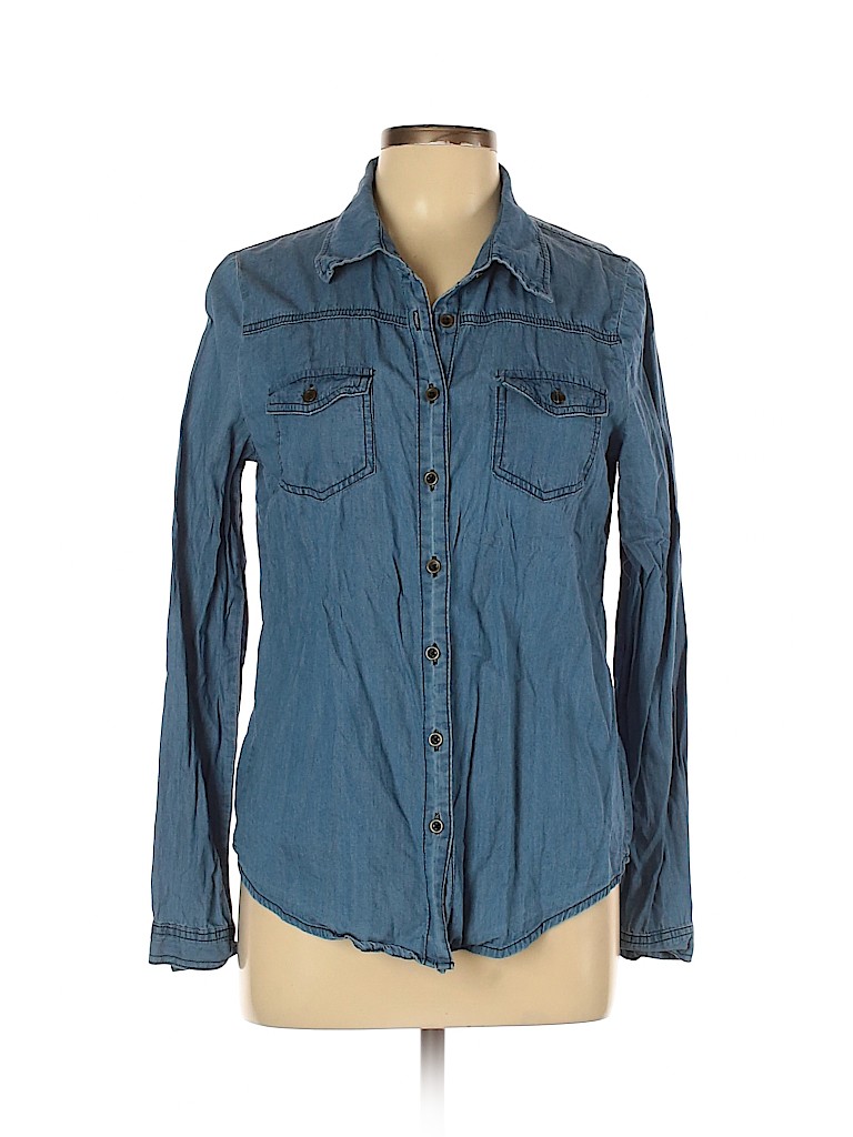 Forever 21 100% Cotton Blue Long Sleeve Button-Down Shirt Size L - photo 1
