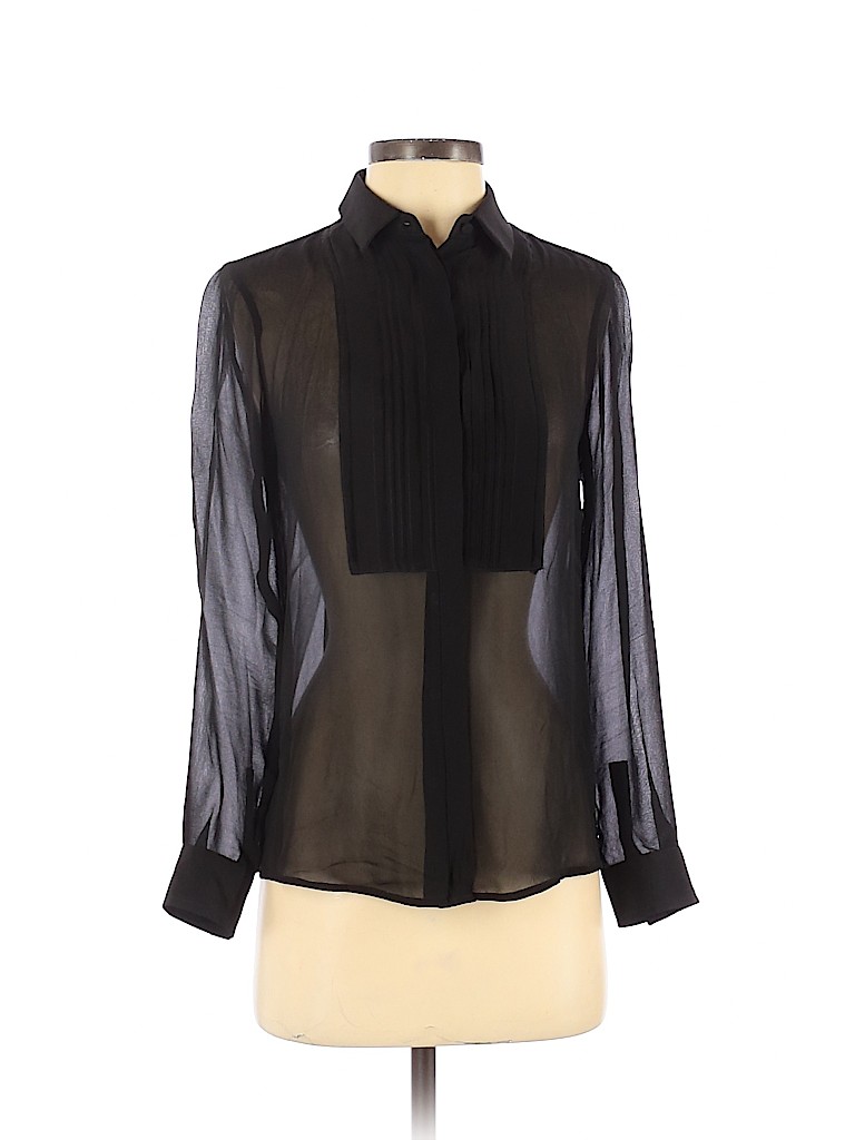 Club Monaco 100% Silk Black Long Sleeve Silk Top Size XS - photo 1