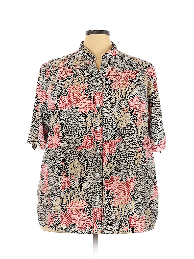 Maggie Barnes Pink Black Short Sleeve Button-Down Shirt Size 3X (Plus ...