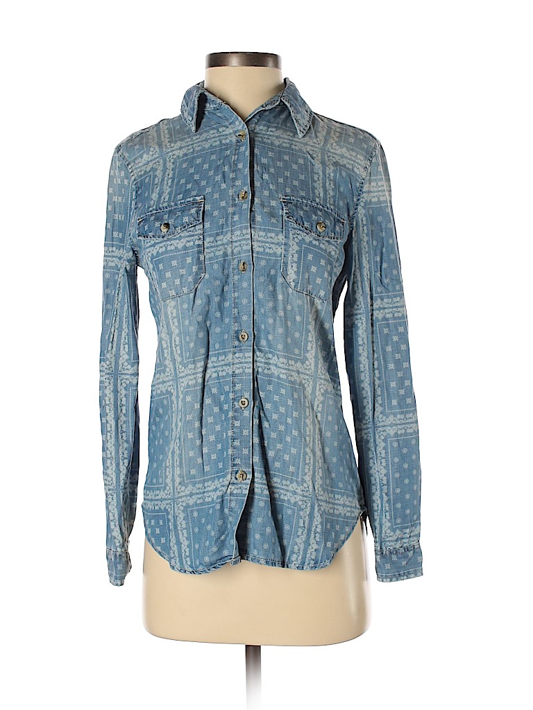 Free People 100% Tencel Lyocell Blue Long Sleeve Button-Down Shirt Size XS - photo 1