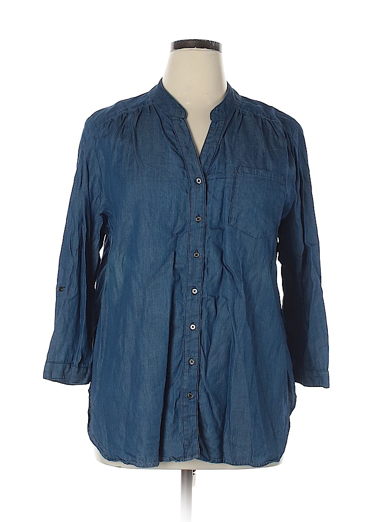 Khakis & Co 100% Cotton Blue 3/4 Sleeve Button-Down Shirt Size XL - photo 1