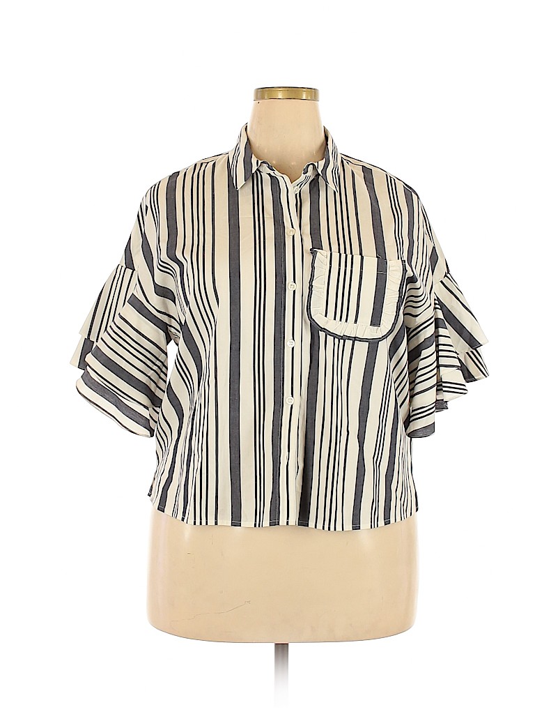 A New Day 100% Cotton White Short Sleeve Button-Down Shirt Size XXL - photo 1