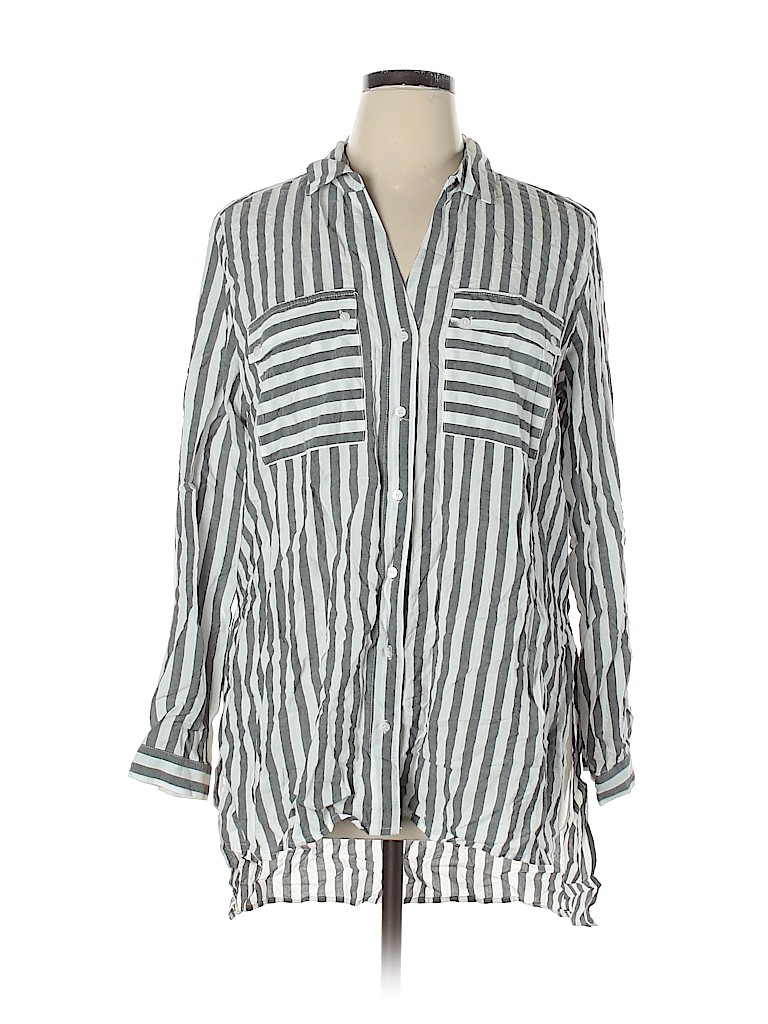 Jones New York 100% Polyester Gray Long Sleeve Button-Down Shirt Size XL - photo 1