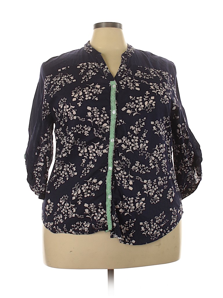 Hannah 100% Cotton Blue 3/4 Sleeve Blouse Size 3X - photo 1