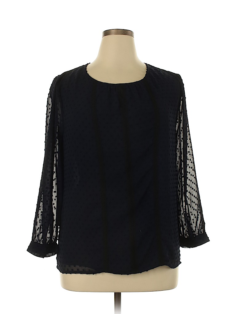 J. Crew Factory Store 100% Polyester Blue Long Sleeve Blouse Size 14 - photo 1