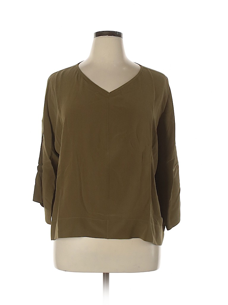 Everlane 100% Silk Green 3/4 Sleeve Silk Top Size 16 - photo 1
