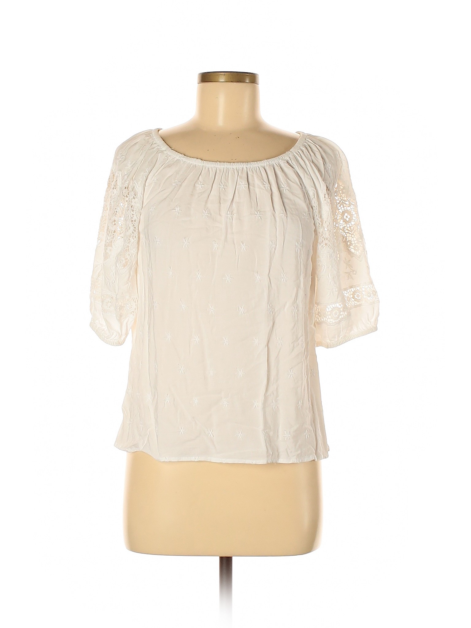 Ann Taylor LOFT 100% Viscose Solid Ivory White 3/4 Sleeve Blouse Size M ...
