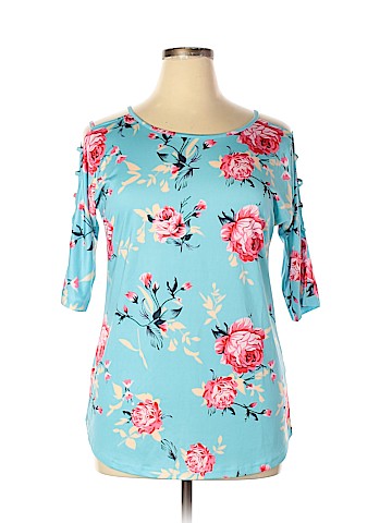 Ticked Teal Short Sleeve Top (view 1)