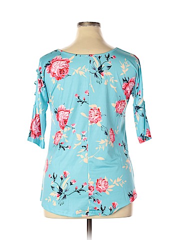 Ticked Teal Short Sleeve Top (view 2)