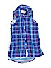 Justice 100% Rayon Blue Sleeveless Button-Down Shirt Size 8 - photo 1
