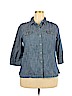 Chico's 100% Cotton Blue 3/4 Sleeve Button-Down Shirt Size XL (3) - photo 1