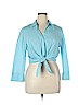 Talbots 100% Cotton Blue 3/4 Sleeve Button-Down Shirt Size XL - photo 1