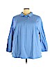Woman Within 100% Cotton Blue Long Sleeve Polo Size 30 (3X) - photo 1