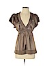 BCBGMAXAZRIA Brown Short Sleeve Silk Top Size S - photo 1