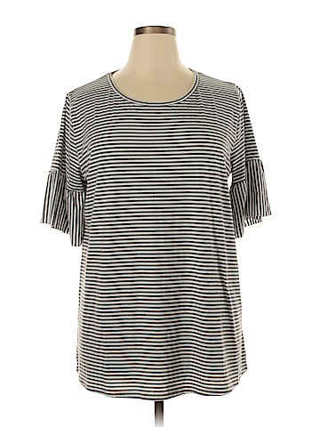 Ticked Teal Short Sleeve Top (view 1)