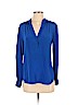 Lavender Brown 100% Silk Blue Long Sleeve Silk Top Size XS - photo 1