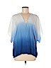 Ecru 100% Silk Blue Short Sleeve Silk Top Size M - photo 1