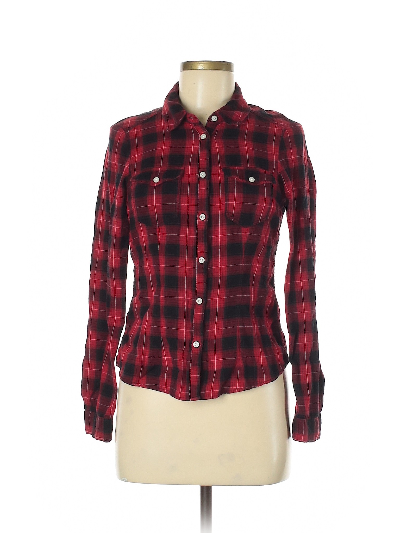 H&M Women Red Long Sleeve Button-Down Shirt 6 | eBay