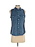 Lauren by Ralph Lauren 100% Linen Blue Sleeveless Button-Down Shirt Size 4 (petite) - photo 1