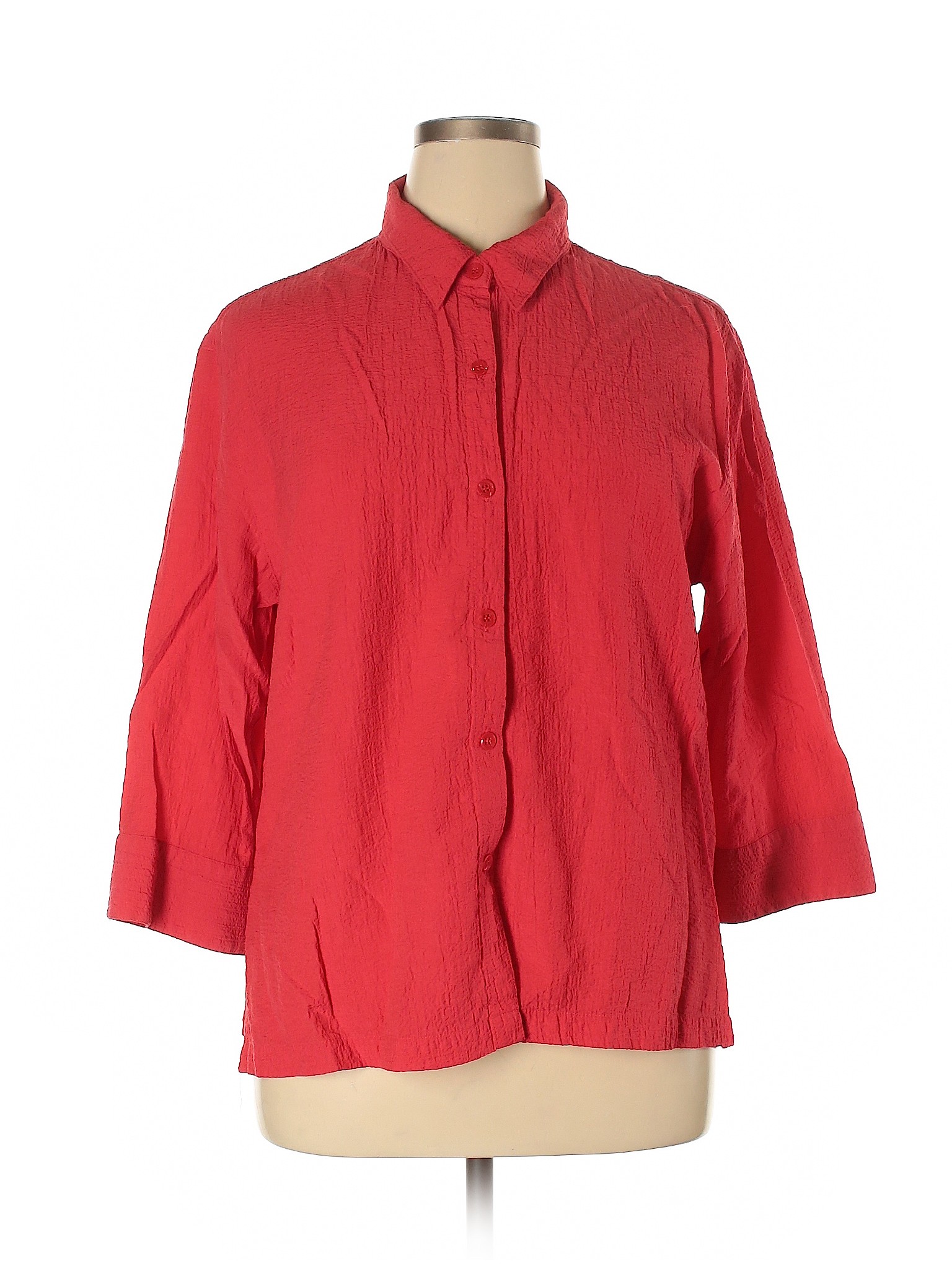 womens red button down