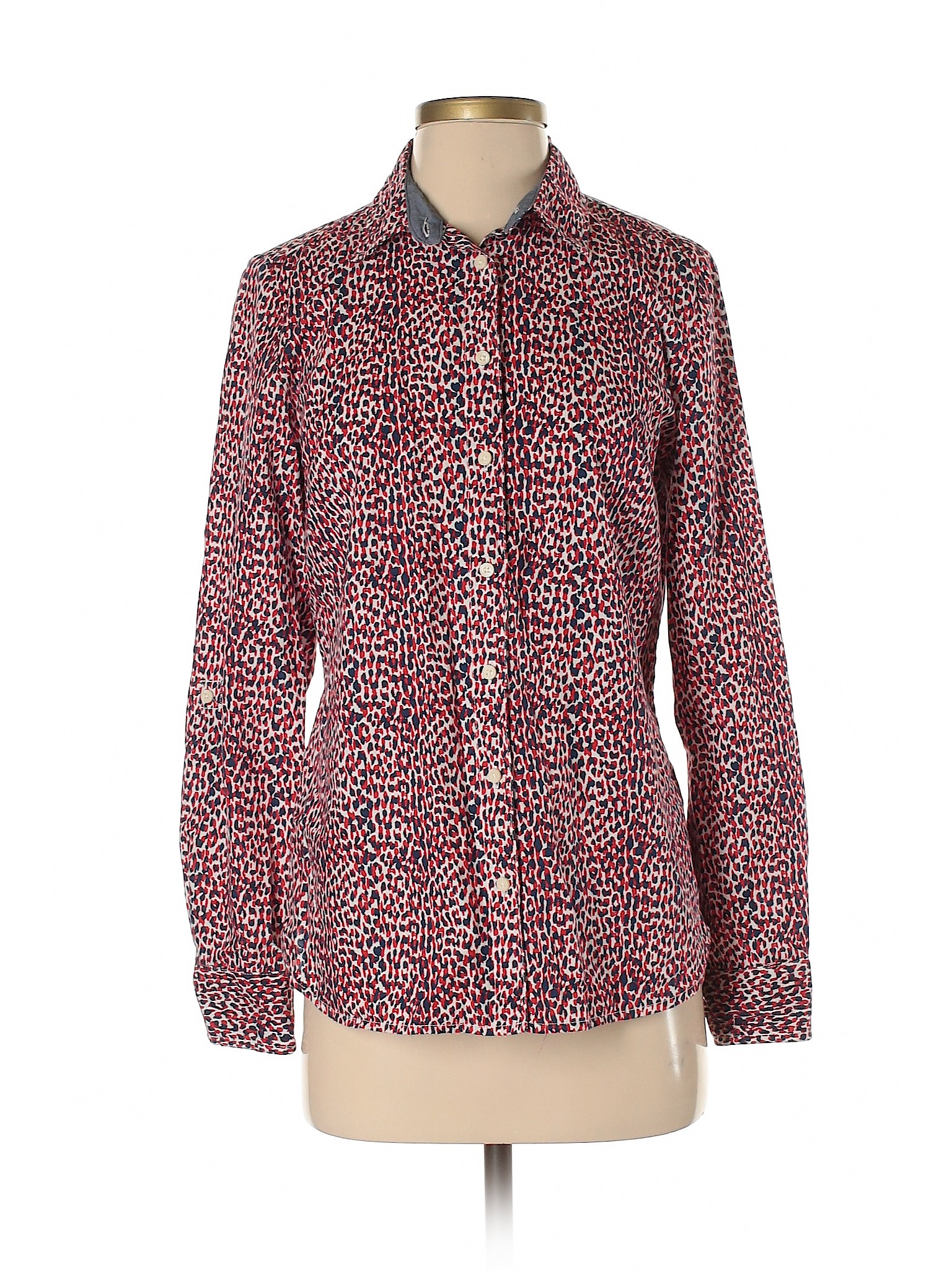 Tommy Hilfiger 100% Cotton Animal Print Red Long Sleeve Button-Down ...