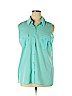 Ann Taylor Factory 100% Polyester Blue Sleeveless Button-Down Shirt Size XL - photo 1