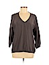 R | Label 100% Silk Gray Long Sleeve Silk Top Size M - photo 1