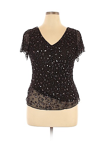 Papell Boutique Evening Short Sleeve Silk Top (view 1)