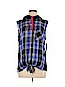 No Boundaries 100% Rayon Blue Sleeveless Button-Down Shirt Size 11 - 13 - photo 1