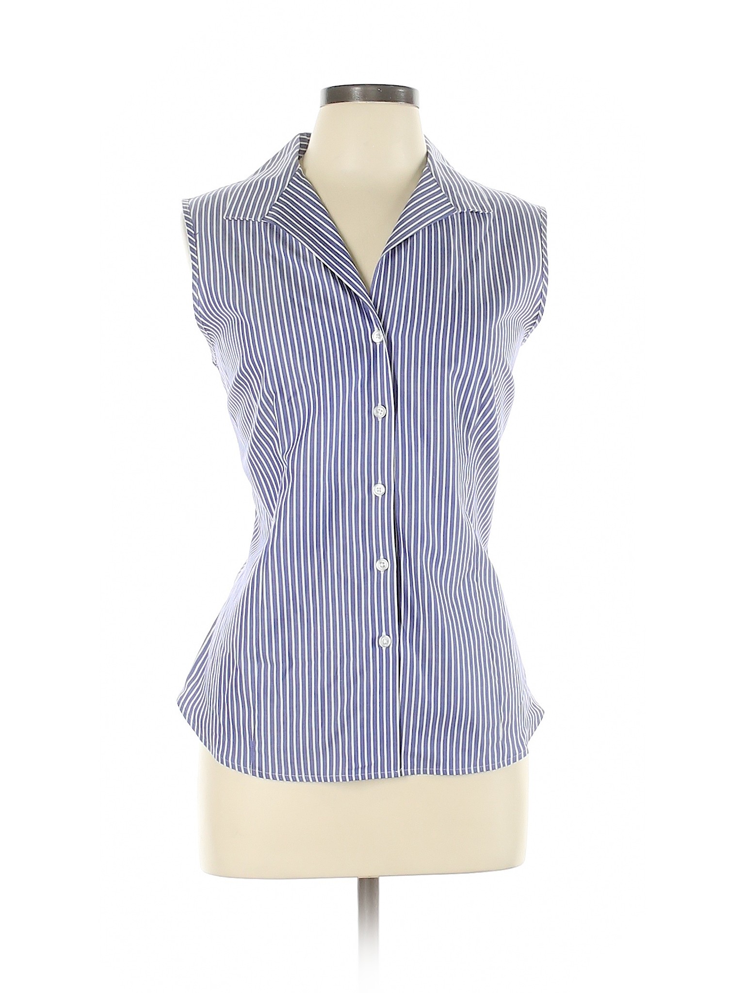 Jones New York Signature Women Blue Sleeveless Button-Down Shirt L | eBay