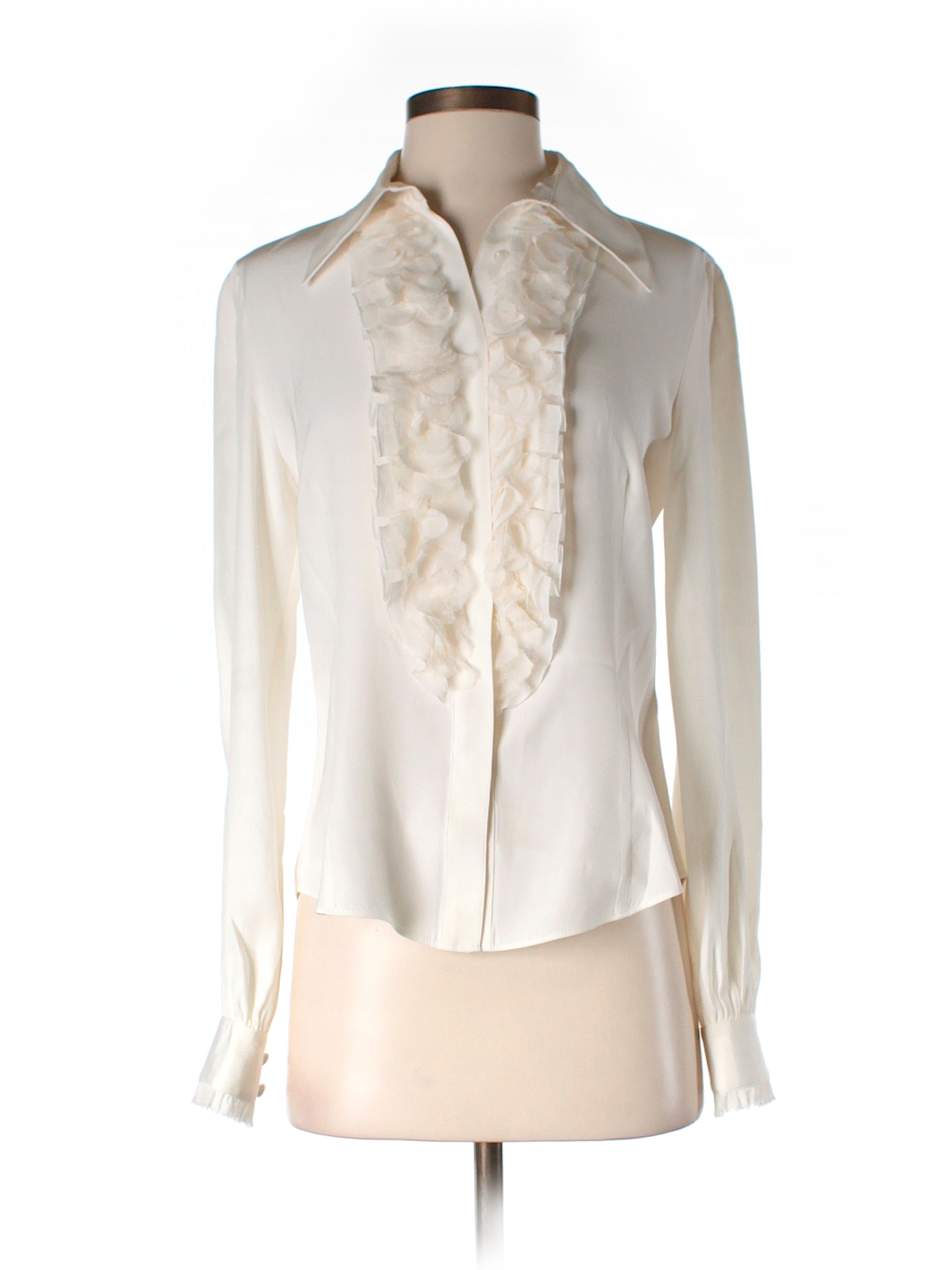 Lafayette 148 New York 100% Silk Solid Ivory Long Sleeve Silk Top Size ...