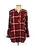 Intro 100% Rayon Red Long Sleeve Button-Down Shirt Size L (petite) - photo 1