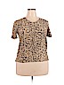 Halston 100% Silk Tan Short Sleeve Silk Top Size 16 - photo 1