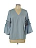 Karl Lagerfeld Paris 100% Polyester Blue Long Sleeve Blouse Size M - photo 1