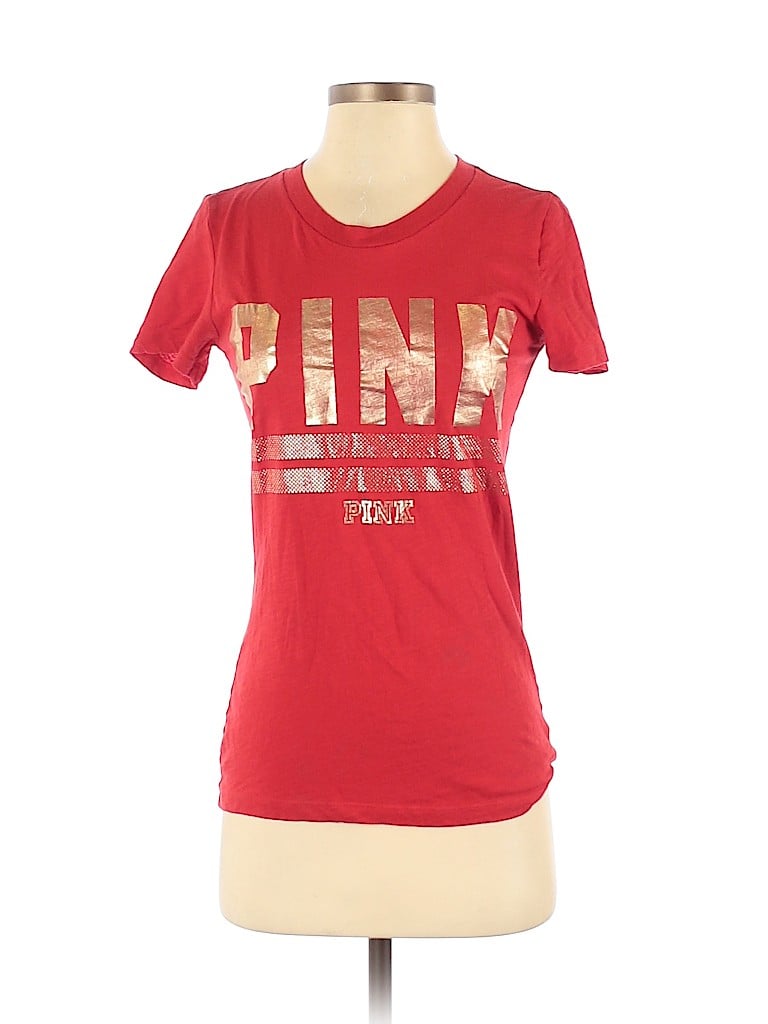 Victoria's Secret Pink Graphic Red Short Sleeve T-Shirt Size S - 60% ...