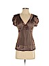 Aquarius 100% Silk Brown Short Sleeve Silk Top Size S - photo 1