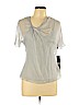 Badgley Mischka 100% Silk Gray Short Sleeve Silk Top Size L - photo 1