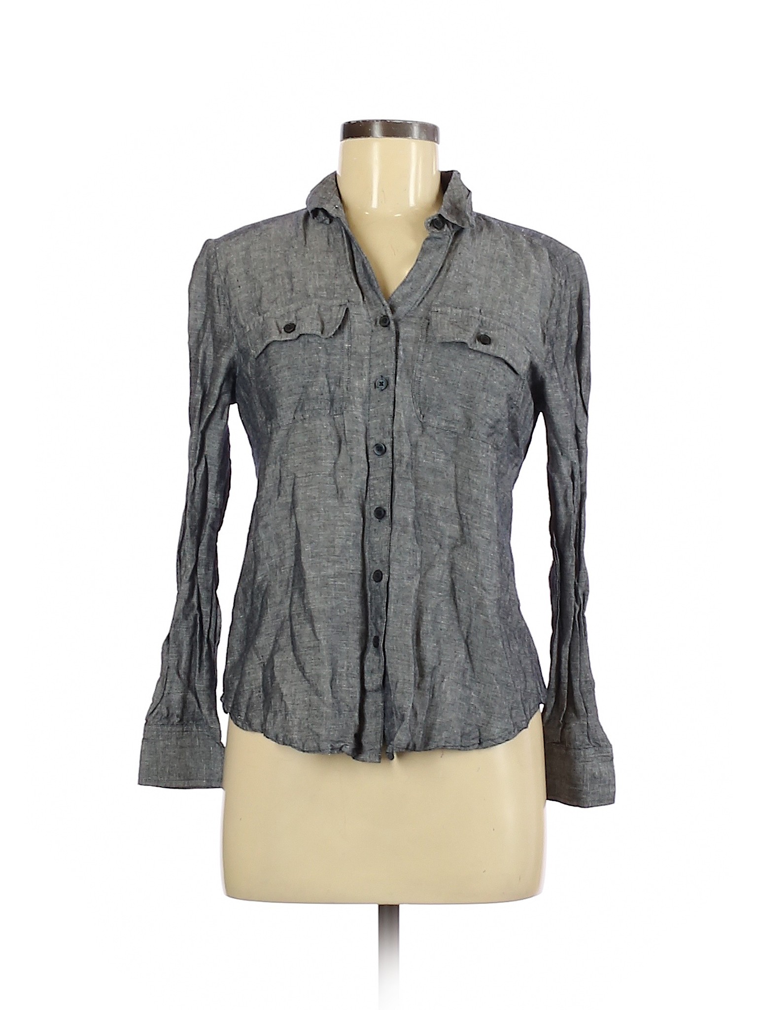 Ann Taylor Factory Women Gray Long Sleeve Button-Down Shirt 4 | eBay