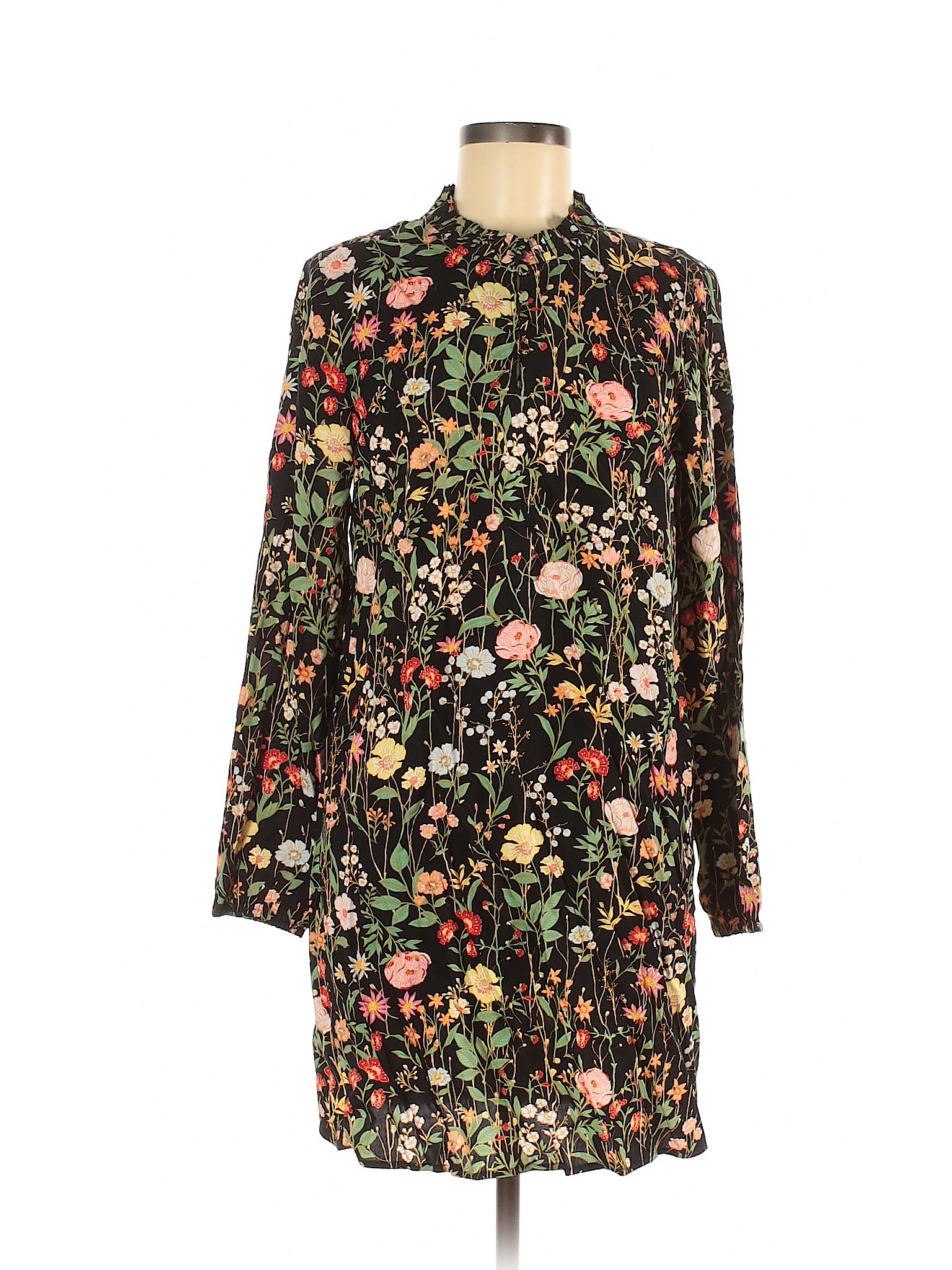 Ann Taylor LOFT 100% Polyester Floral Black Casual Dress Size M - 63% ...