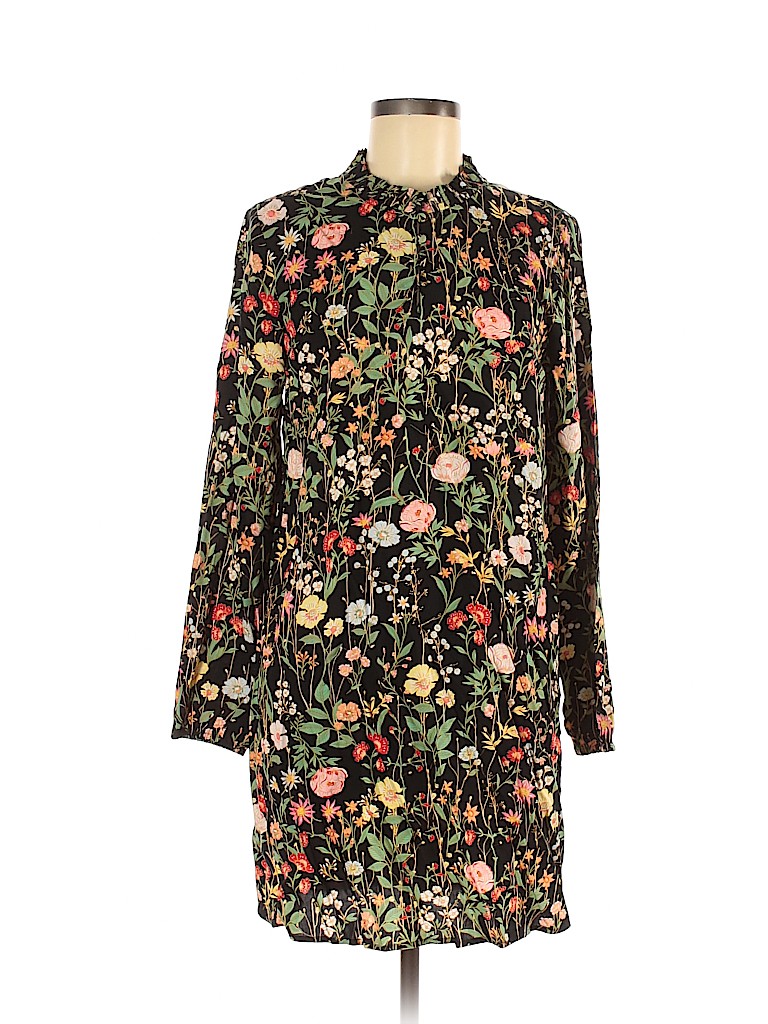Ann Taylor LOFT 100% Polyester Floral Black Casual Dress Size M - 63% ...