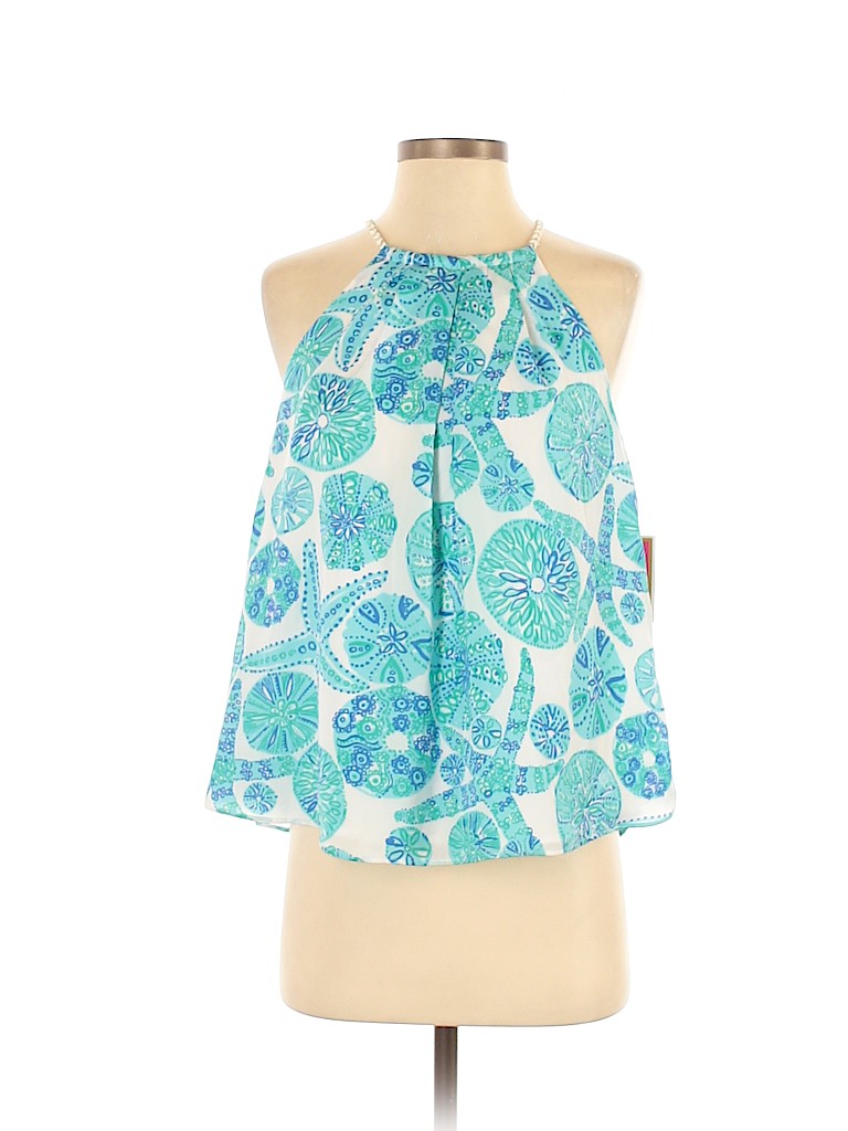 Lilly Pulitzer For Target 100% Polyester Floral Paisley Blue Sleeveless ...