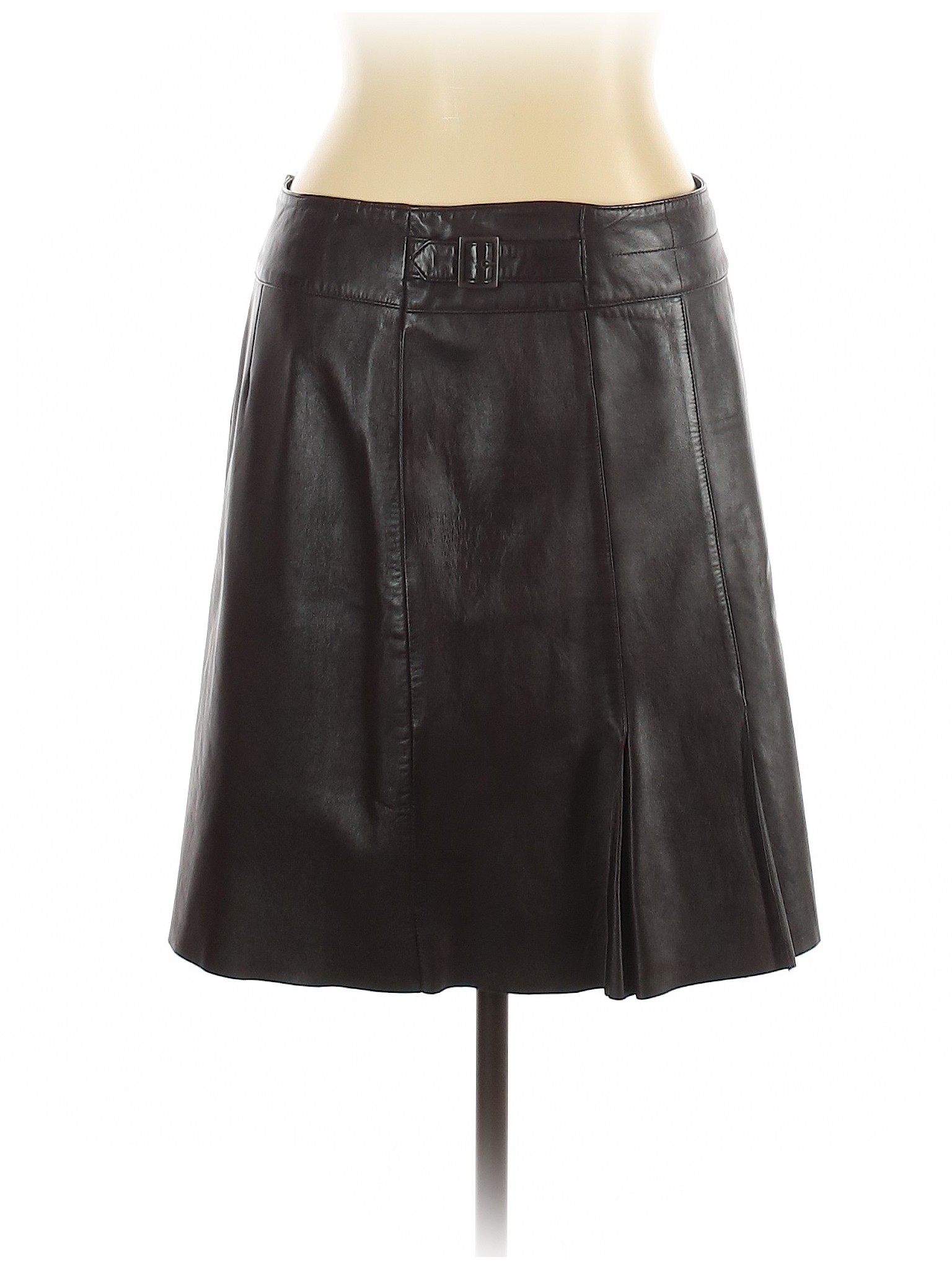 Cache 100% Leather Solid Black Brown Leather Skirt Size 10 - 75% off ...