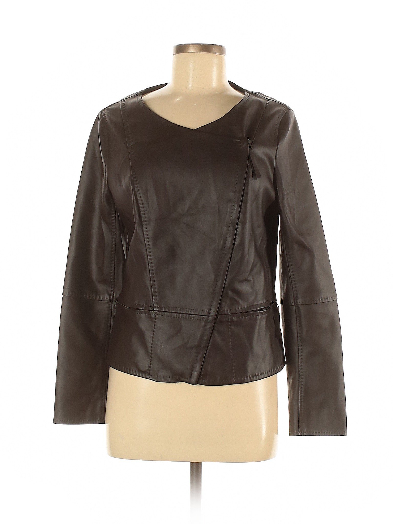 Max Studio Women Brown Faux Leather Jacket M | eBay