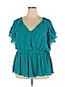 Lane Bryant 100% Polyester Teal Short Sleeve Blouse Size 20 - photo 1