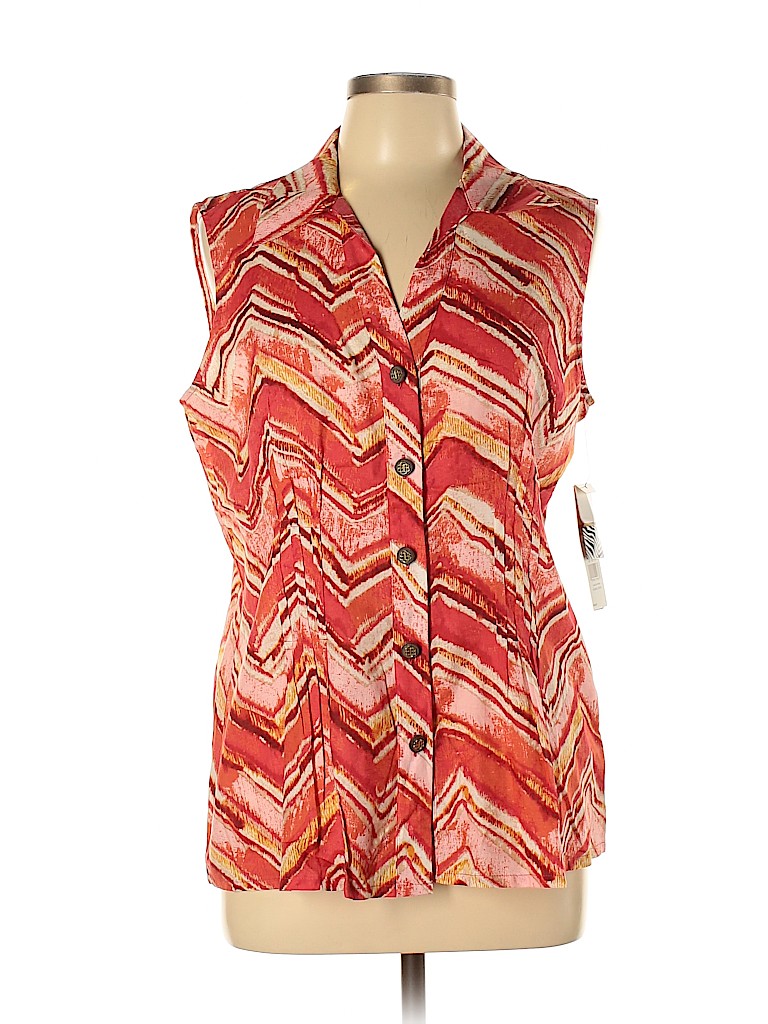 Dana Buchman 100% Polyester Red Sleeveless Button-Down Shirt Size L - photo 1
