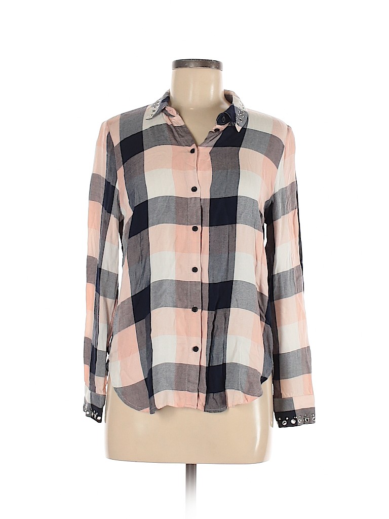 H&M 100% Viscose Blue Long Sleeve Button-Down Shirt Size 6 - photo 1