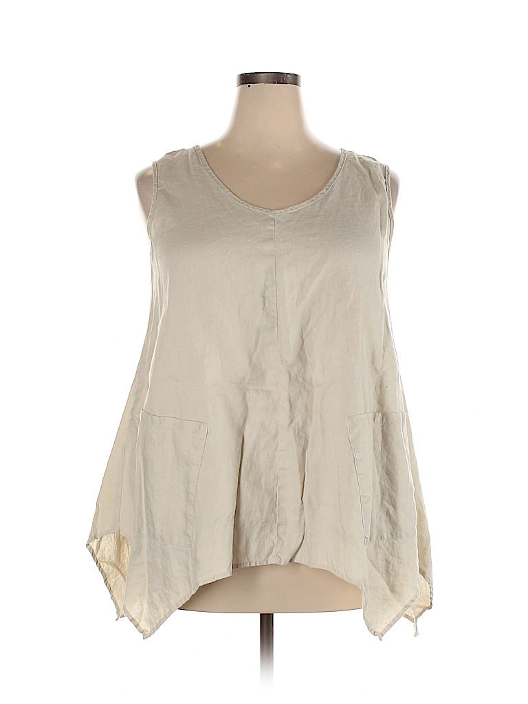 For Cynthia 100% Linen Ivory Sleeveless Blouse Size 2X - photo 1