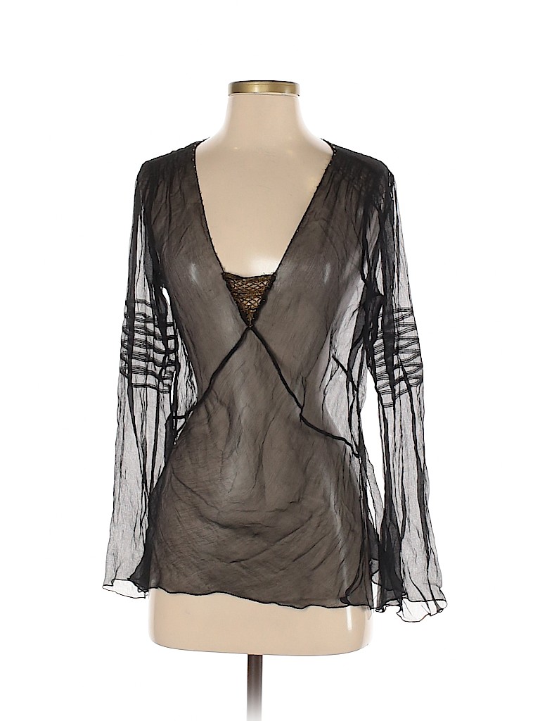 Max Studio 100% Silk Black Long Sleeve Silk Top Size S - photo 1