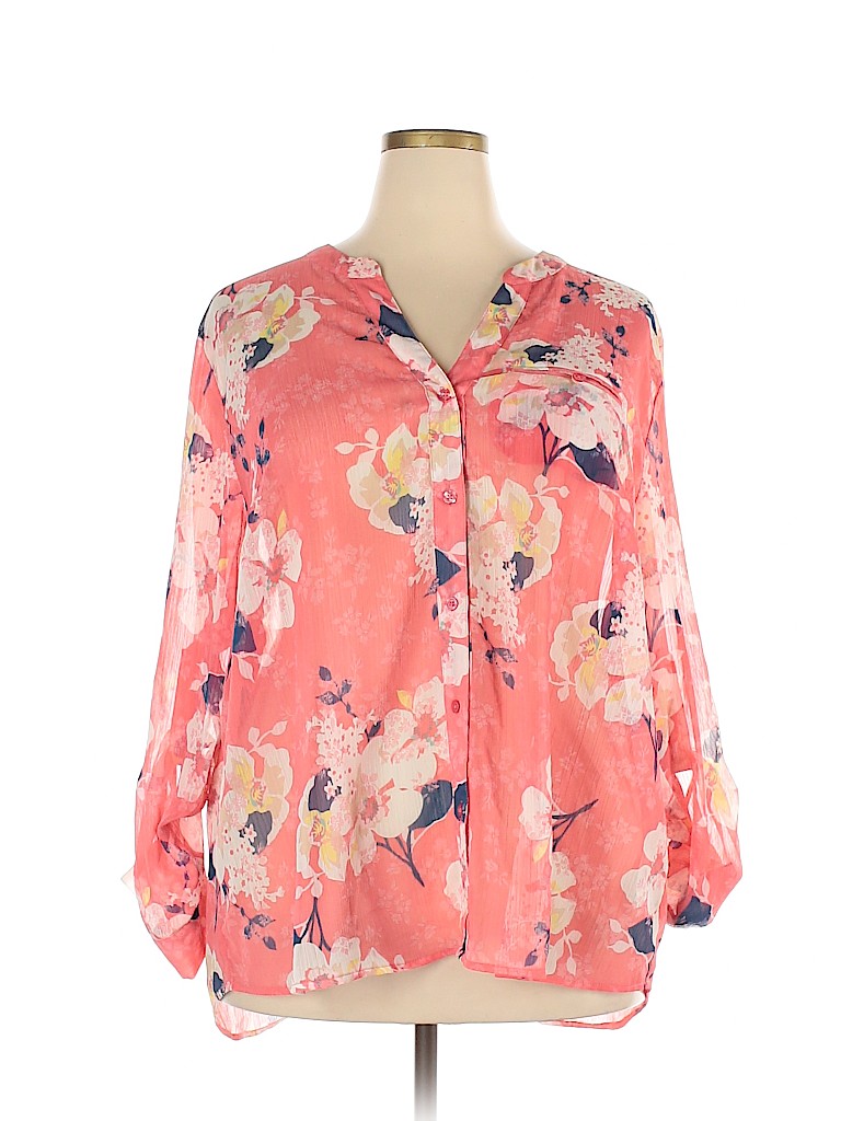 Kut from the Kloth 100% Polyester Pink Long Sleeve Blouse Size 2X - photo 1